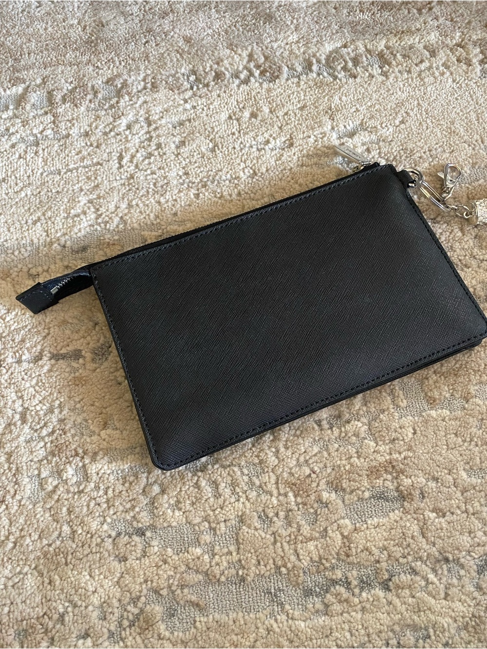 Michael Kors Black Grommet Tassel Charm Clutch Purse Black Leather - Picture 3 of 8